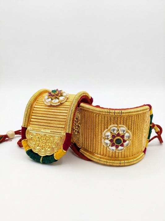 Johnson Real Pachi Kundan Bajubandh Jodi (2pc Set) for Rajputi Poshak (daily and Festive Wear)