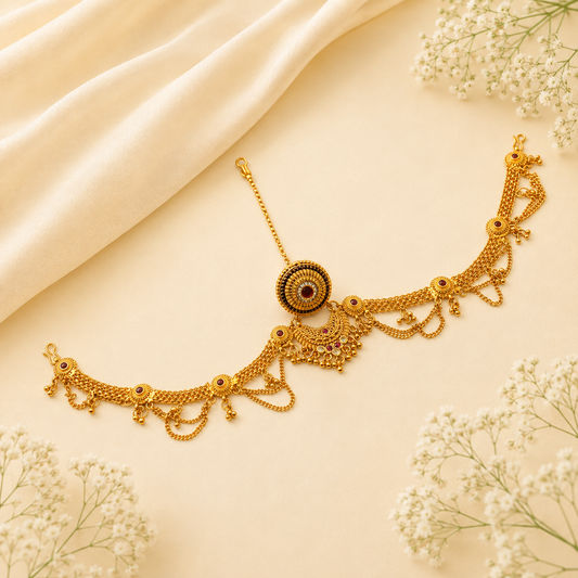 Johnsons Traditional Rajasthani Golden AD Rakhdi Set Chain Pattern with Multicolor Meena Work for Womens