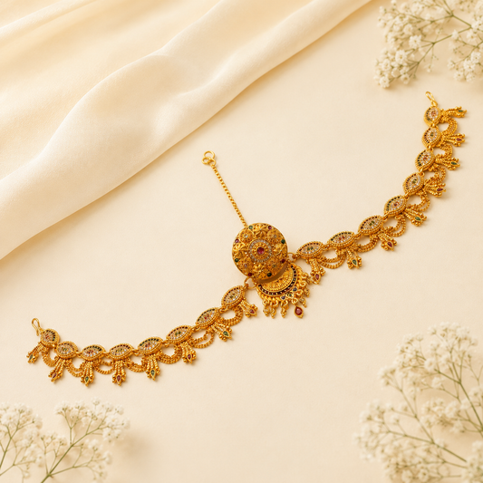 Johnsons Traditional Rajasthani Golden AD Rakhdi Set with Multicolor Meena Work for Womens