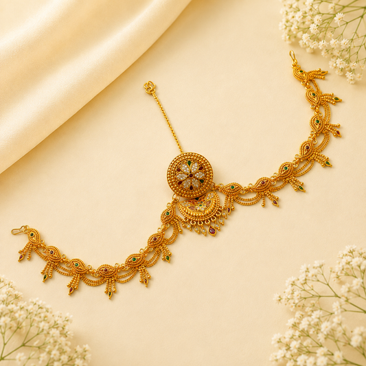Johnsons Traditional Rajasthani Golden AD Rakhdi Set with Meenakari Work for Womens