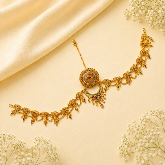 Johnsons Traditional Rajasthani Golden AD Rakhdi Set with Meenakari Work for Womens (multipurpose)