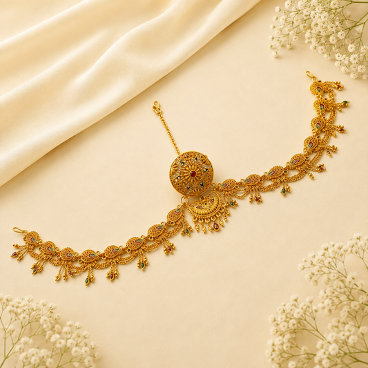 Johnsons Traditional Rajasthani Golden AD Rakhdi Set with Meenakari Art for Women