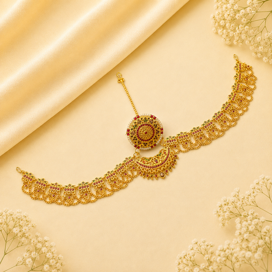 Johnsons Traditional Rajasthani Golden AD Rakhdi Set with Moti and Meenakari Work for Women