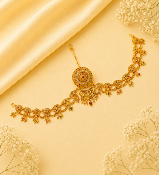 Johnsons Traditional Rajasthani Golden AD Rakhdi Set with Meena Art for Women
