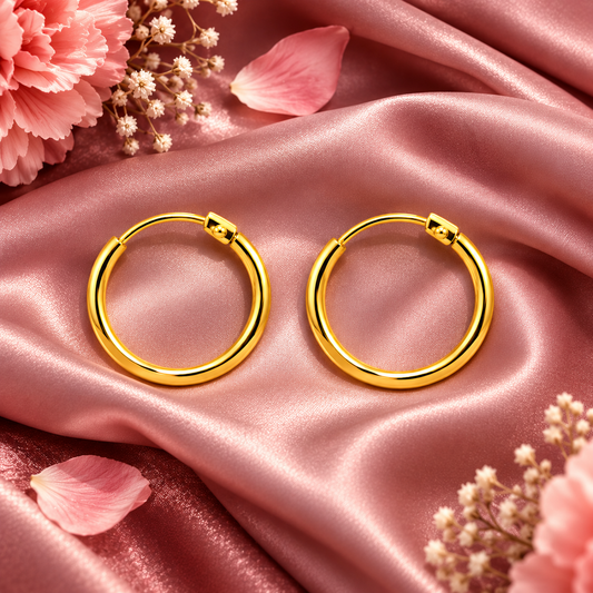 Johnsons 3% Gold Bandhel Pipe Bali For Women Classic Round Hoop Earrings (Small)