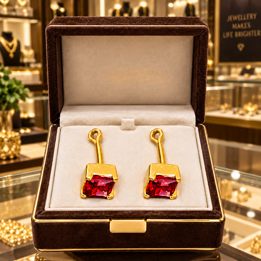 Johnsons 3% Gold Men’s Single Stone Lung Jodi Premium Traditional Red Stone Earing For Men (Full)