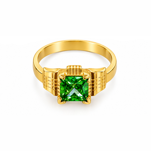 Johnsons 3% Gold Green Stone Bandle Ring for Men Premium Traditional Statement Ring For Men Daliy Wear