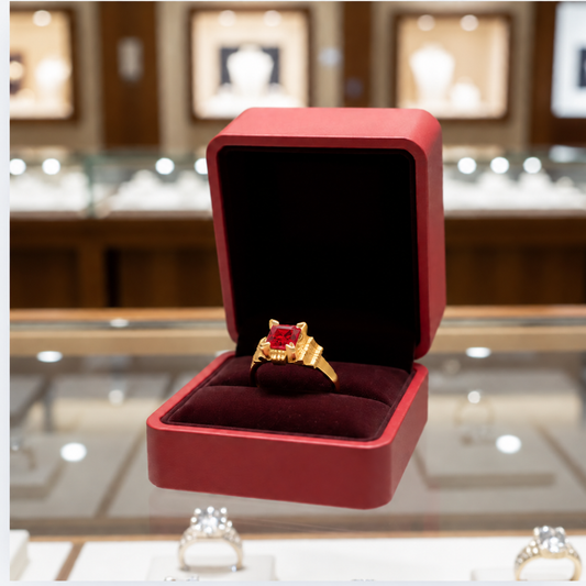 Johnsons 3% Gold Red Stone Bandle Ring for Men Premium Traditional Statement Ring For Men Daliy Wear