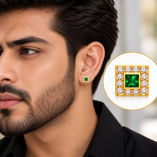 Johnsons 3% Gold Men’s Multi Stone Lung Jodi Premium Traditional Green Stone Earing For Men (Medium)