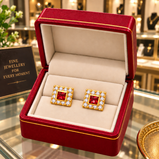 Johnsons 3% Gold Men’s Multi Stone Lung Jodi Premium Traditional Red Stone Earing For Men (Big)