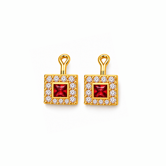 Johnsons 3% Gold Men’s Multi Stone Lung Jodi Premium Traditional Red Stone Earing For Men (Big)