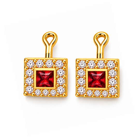 Johnsons 3% Gold Men’s Multi Stone Lung Jodi Premium Traditional Red Stone Earing For Men (Full)
