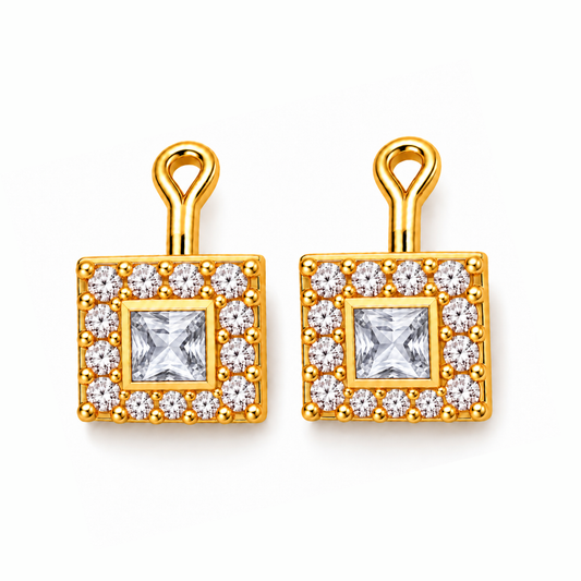Johnsons 3% Gold Men’s Multi Stone Lung Jodi  Premium Traditional White Stone Earing For Men (Full)