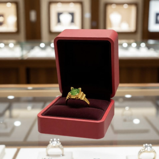 Johnsons 3% Gold Green Stone Bandle Ring for Men Premium Traditional Statement Ring For Men Daliy Wear