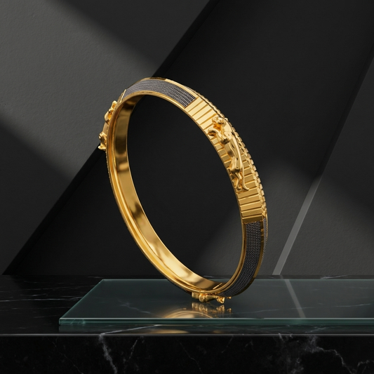 Johnsons 1G Gold Jaguar Kada for Men – V Shaped Designer CNC Kada Gold Plated