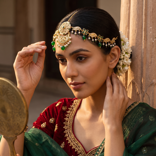 Johnsons Traditional Rajasthani Golden AD and Moti Rakhdi Set for Womens