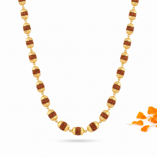Johnson 1G Gold Rudraksh Mala (24 Inch) for Men Premium Gold Finish Rudraksha Bead Chain