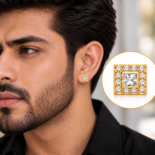 Johnsons 3% Gold Men’s Multi Stone Lung Jodi  Premium Traditional White Stone Earing For Men (Big)