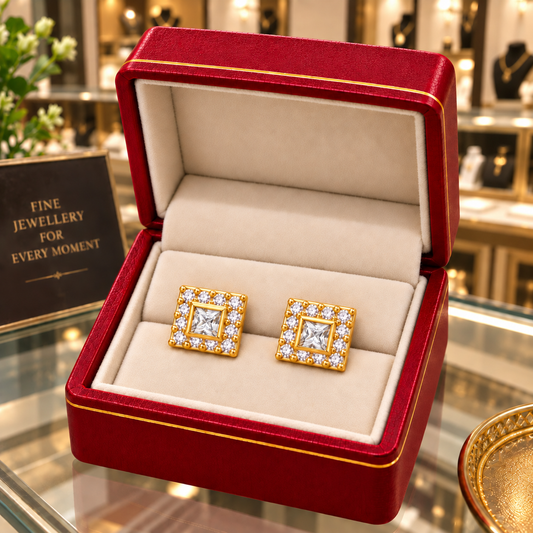 Johnsons 3% Gold Men’s Multi Stone Lung Jodi  Premium Traditional White Stone Earing For Men (Full)